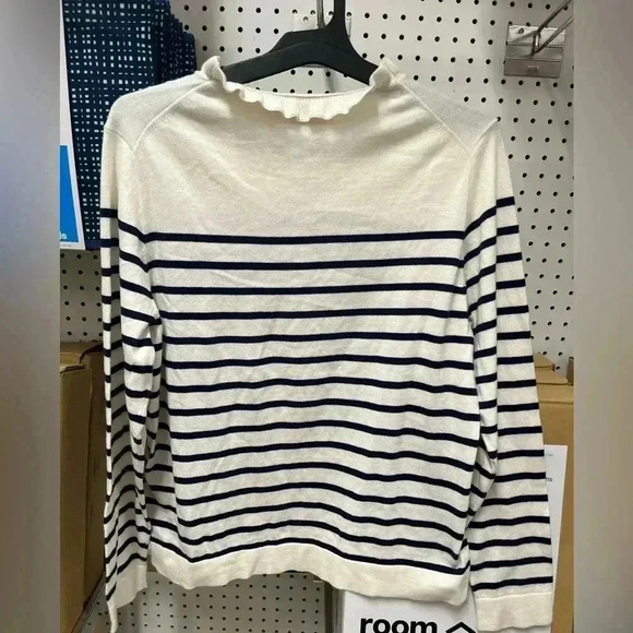 NWT J.Crew Factory Women's Striped Ruffleneck Sweater Cream L - Picture 5 of 5